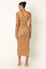 Kiki One Shoulder Midi Dress - Gold