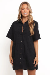 Grady Collared Shirt Dress - Black