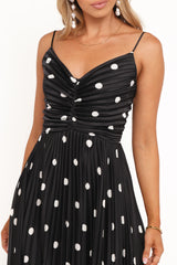 Naira Pleated Maxi Dress - Black Polka Dot