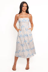 Cathy Midi Dress - Blue/White