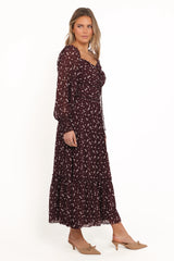 Keziah Long Sleeve Maxi Dress - Burgundy Floral