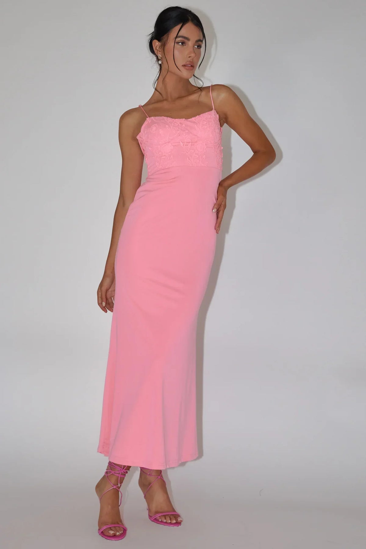 Likita Floral Applique Bodice Maxi Dress Pink
