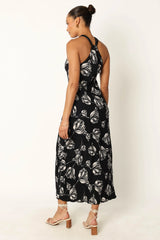 Melody Plisse Halter Maxi Dress - Black Floral