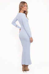 Irene Long Sleeve Midi Dress - Pale Blue