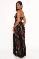 Naira Pleated Maxi Dress - Green Floral