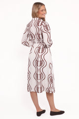 Lira Long Sleeve Midi Dress - Brown Print