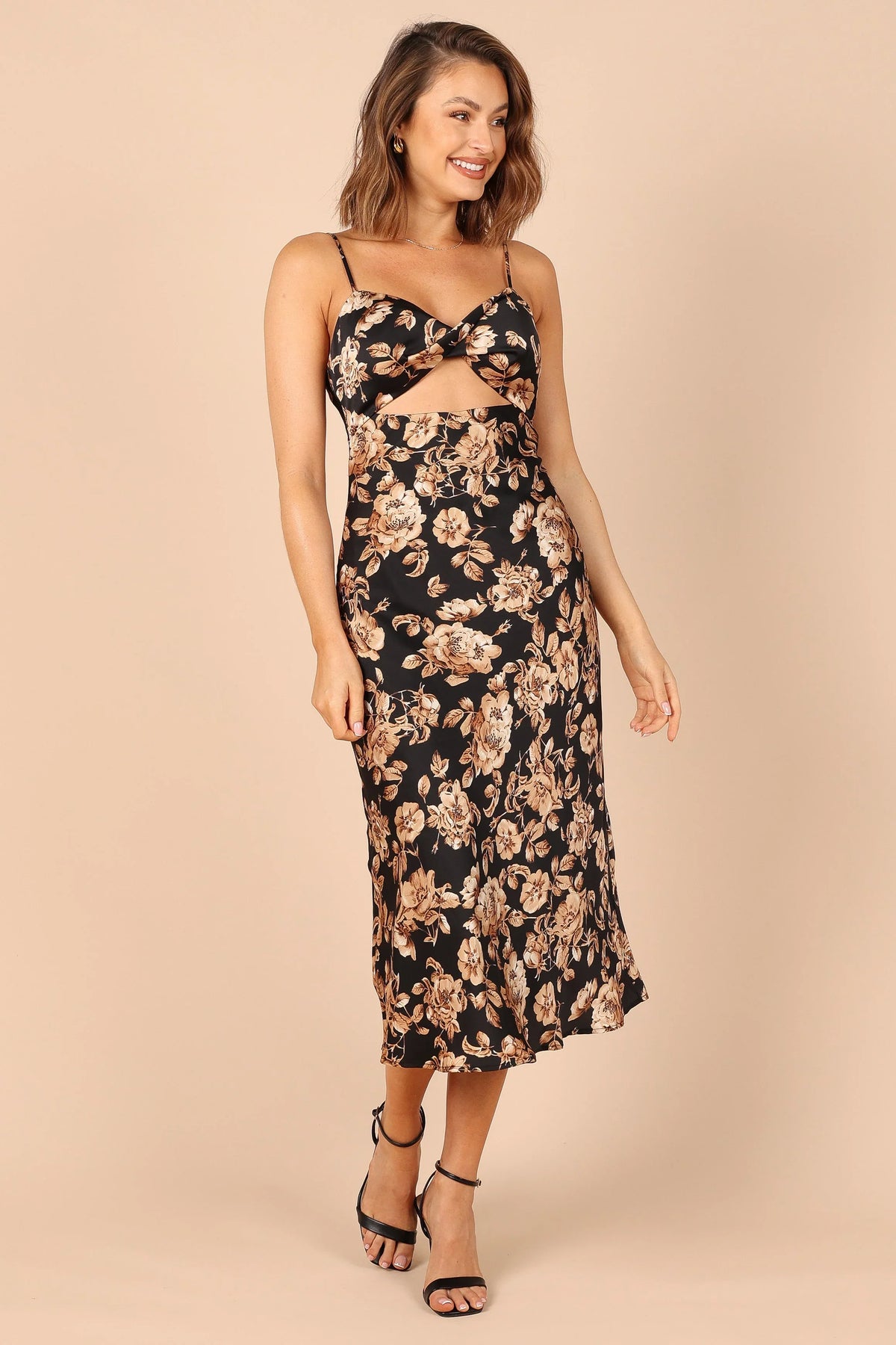 Saga Cut Out Midi Dress - Black Floral