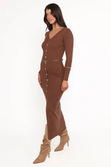 Brydie Long Sleeve Midi Dress - Chocolate Brown