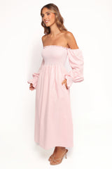 Domenica Shirred Long Sleeve Midi Dress - Pink