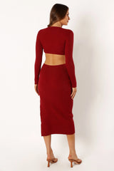 Jonah Long Sleeve Midi Dress - Red Dhalia