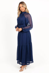 Julip Sheer Long Sleeve Maxi Dress - Navy