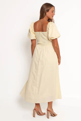 Clo Puff Sleeve Midi Dress - Yellow