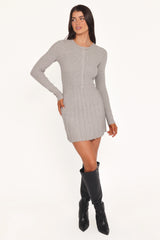 Darlina Long Sleeve Mini Dress - Heather Grey