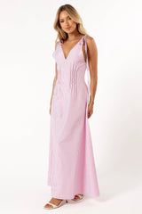 Lainey Tie Maxi Dress - Pink Stripe