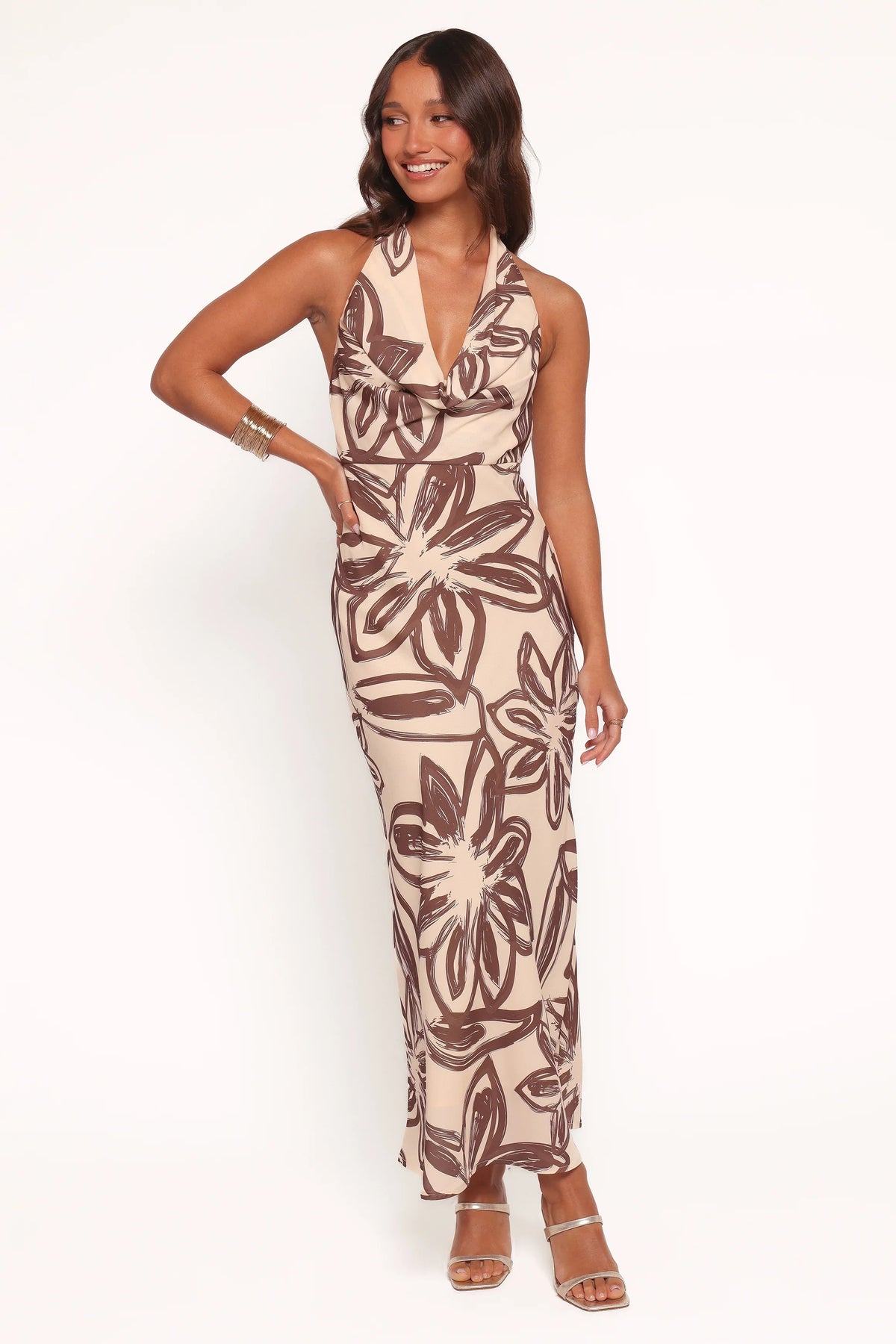 Warner Halter Dress - Cream/Brown