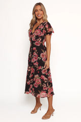 Logen Floral Midi Dress - Black Floral