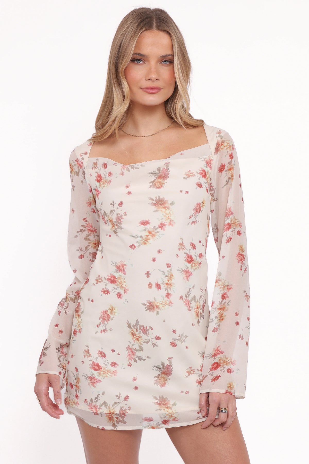Everlyn Long Sleeve Mini Dress - Cream Floral
