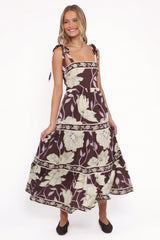 Leonor Maxi Dress - Yellow Brown Floral