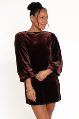Twylar Long Sleeve Velvet Mini Dress - Brown