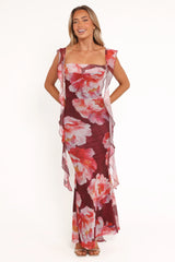 Chiara Maxi Dress - Burgundy Peony