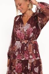 Hensely Mini Dress - Burgundy Brandy Bloom