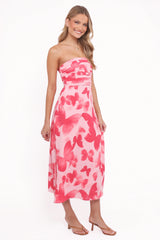 Kenna Strapless Midi Dress - Butterfly Print