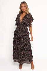 Wendi Ruffle Dress - Black Floral