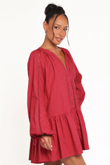 Hart Long Sleeve Mini Dress - Wine