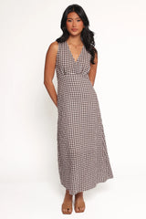 Queenie Midi Dress - Brown Gingham