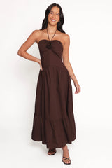 Soleila Halter Maxi Dress - Chocolate
