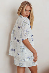 Ithaca Wrap Mini Skirt Bow Print Blue